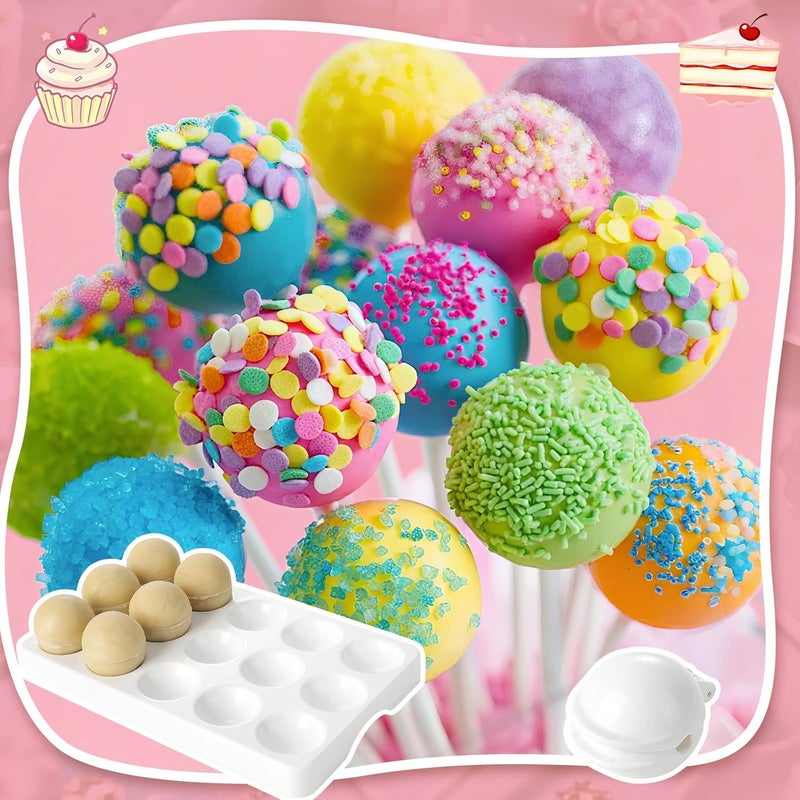 MITCHENIFY Round Sphere Cake Pop Mold Press with Tray Set, Plastic Cake Pop Shapes Cutter and Pusher Kit, Baking Molds Accessories Supplies for Home Baking, Birthday Parties,Wedding Desserts - Image 3